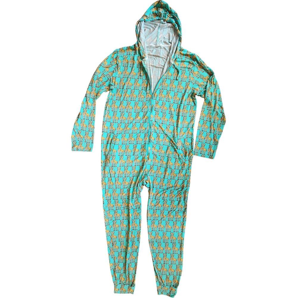 Meundies Giraffe Onesie one-piece zip-up pajamas L-XL womens unisex EUC Perfect